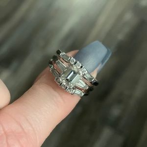 Emerald cut diamond engagement ring wedding set